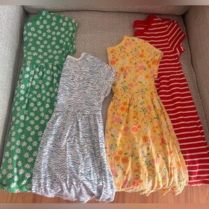 (4) Old Navy 4T Girls Dresses: Green Daisy, Blue Wave, Yellow Floral, Red Stripe